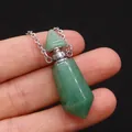 Flakon-Anhänger aus grünem Aventurin in Hexagonalform an einer feinen Silberkette - 13x41mm,11g / Grüner Aventurin