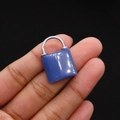 Blue natural stone concentric lock pendant with silver metal loop for jewelry making - Blue Aventurine