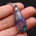 Natural fluorite gemstone perfume bottle pendant necklace with elegant silver chain - Purple Fluorite