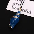 Dark blue natural conch shell pendant with gold-plated edges and black cord necklace - 20-60mm / Dark Blue (Without Rope)