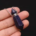 Sechseckiges Parfümflaschen-Anhänger aus blauem Goldstein mit silberner Kette und Glanz - 13x41mm,11g / Blauer Sandstein
