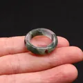 Translucent grey-green natural stone ring with deep reddish-brown marbling - African Blood Stone