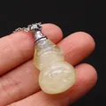 Pale green natural semi-precious stone gourd pendant necklace with silver chain - 18x35mm / Citrine