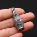 Pendentif mini flacon de parfum en jaspe dalmatien avec chaîne en argent élégante - Pierre de Carte