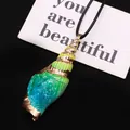Natural sea shell conch pendant with gold plating and blue-green gradient finish - 20-60mm / Green Blue Gradient (Without Rope)
