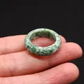 Natural green and white jade stone band ring with unique marble texture and polished finish - Green Dot Stone