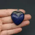 Lapis-Lazuli Herz-Edelstein-Anhänger mit Vintage-Silberkappe für DIY-Halsketten-Schmuck - Veredelter Lapislazuli