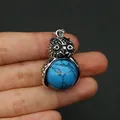 Ciondolo gufo in argento vintage con pietra turchese blu per collane fai-da-te - Turchese Blu Scuro