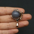 Golden dragon claw pendant featuring a round grey snowflake stone for DIY necklaces - Grey Agate
