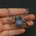Unique spider shaped pendant with a grey spotted stone set in a silver metal frame - 34x47mm, 14g / Grey Agate