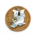 Macro shot of owl pendant made of natural shell and abalone inlay on a rattan mat - Owl Style 7 (1014-B210215004)