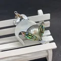Macro view of fox shell pendant crafted from white mother of pearl and abalone shell - 10-20g / Fox Shape 45x45mm
