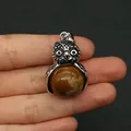 Ciondolo a forma di gufo vintage in metallo argento con pietra naturale marrone - Diaspro