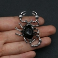Handcrafted scorpion pendant with large black oval stone inlay in vintage silver finish - Black Agate