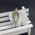 Natural shell elephant pendant with mother of pearl and iridescent abalone shell inlay - 10-20g / Elephant Shape 40x50mm