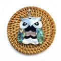 Artistic owl pendant made of white shell and iridescent abalone shell for DIY necklaces - Owl Style 2 (1014-B210215004)