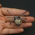 Spider pendant with Dalmatian Jasper stone and silver-finished metal legs detail - 34x47mm, 14g / Dalmatian Jasper
