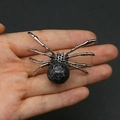 Spider shaped natural jasper stone pendant with silver metal legs for DIY jewelry making - 34x47mm, 14g / Black Line Howlite