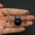 Gothic spider pendant with vintage silver metal and a large polished black stone inlay - 34x47mm, 14g / Black Agate