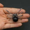 Gothic spider pendant with large black starry gem and silver articulated metal legs - 34x47mm, 14g / Blue Sandstone