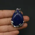 Tropfenanhänger aus Lapislazuli mit silbernen Blumenakzenten für DIY-Halsketten - Lapislazuli (Anhängerkette nicht enthalten) / 28x41mm
