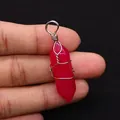 Handmade rose red crystal hexagonal prism pendant with golden wire wrap design - 10x40mm / Rose Red (No. 2)