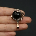 Vintage golden dragon claw pendant with a black natural stone sphere for DIY necklace - Black Agate