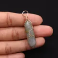 Handmade wire-wrapped hexagonal crystal pendant in labradorite with gold metal finish - 10x40mm / Labradorite