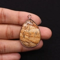 Macro view of teardrop natural stone pendant with picture jasper texture and metal edge - 21x35mm(8g/pc) / Jasper