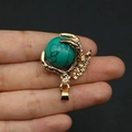 Dragon claw pendant with green stone bead and golden electroplated finish for necklace - Turquoise