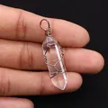 Handcrafted copper wire wrapped clear quartz crystal point pendant with natural texture - 10x40mm / Clear/White Crystal (No.11)