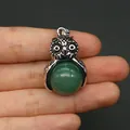 Ciondolo gufo argentato con pietra naturale verde, fascino per collana in cristallo creativo - Aventurina verde