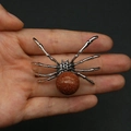 Spider pendant crafted with brown goldstone and vintage silver alloy insect design - 34x47mm, 14g / Gold Sandstone