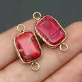 Detail von rechteckigen roten Imperial-Steinverbindern mit vergoldetem Rand für DIY-Schmuck - Rotes Adernmuster (Nr. 5)