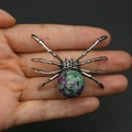 Unique spider pendant with silver legs and a ruby in zoisite gemstone held in hand - 34x47mm, 14g / Ruby Zoisite