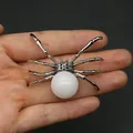 Creative spider pendant with large white pearl bead and silver metal insect legs - 34x47mm, 14g / White Style (31)