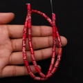Macro view of red cylindrical stone beads with natural net-like textures for DIY jewelry - 4x8mm / Size 4