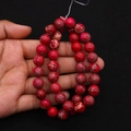 Macro detail of natural emperor stone round beads with red marble textures for DIY jewelry - High Saturation Red Textured (No. 20)