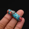 Close-up of polished cylindrical emperor stone beads with colorful mosaic patterns - Cylindrical Curved Style / No. 13 (Blue Red Green Mosaic)