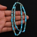 Blue-green cylindrical emperor stone beads with natural brown texture for DIY jewelry - 4x8mm / Size 10