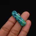 Macro detail of natural imperial stone tube bead with vibrant blue and green mineral patterns - Cylindrical Curved Style / No. 21 (Blue Green Teal)
