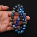 Strand of round blue emperor stone beads with unique natural mineral patterns for DIY - Blue Brown Textured (No. 6)