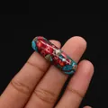 Imperial stone curved connector bead with colorful mosaic patterns and polished finish - Cylindrical Curved Style / No. 8 (Red Blue Green Metallic)