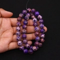 Strand of polished purple imperial jasper round beads with natural mottled texture patterns - Purple Mottled (No. 11)
