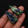Macro detail of triangular Jasper stones with marble texture held by a hand - 15x34mm / Blue Green Brown Marble (No.8)