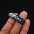 Polished peacock blue natural stone tube charm with brown veined texture for DIY jewelry - Cylindrical Curved Style / No. 10 (Peacock Blue Brown)