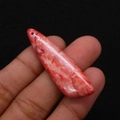 Long teardrop natural stone pendant with polished red and white marbled texture - 13x45mm / Red and White Textured