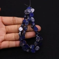 Perles ovales plates en pierre bleue d'empereur avec textures naturelles pour bijoux DIY - 8x10mm (Épaisseur 4mm) / Taille 13