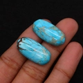 Macro detail of oval turquoise stones with natural brown textures for DIY ring making - 12x25mm / Sky Blue (No. 1)