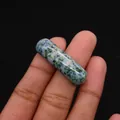 Polished K2 stone capsule bead with blue and green speckles for DIY jewelry making - Cylindrical Curved Style / No. 14 (Dotted Granite)